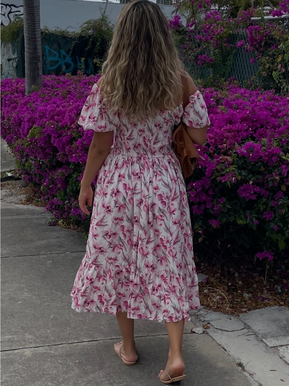 JessaKae White Midi Dress with Pink Floral Print